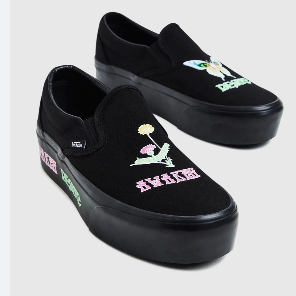 Vans Classic Slip On Stackform Shoe For Women Canvas Black Low Top Size 8,5